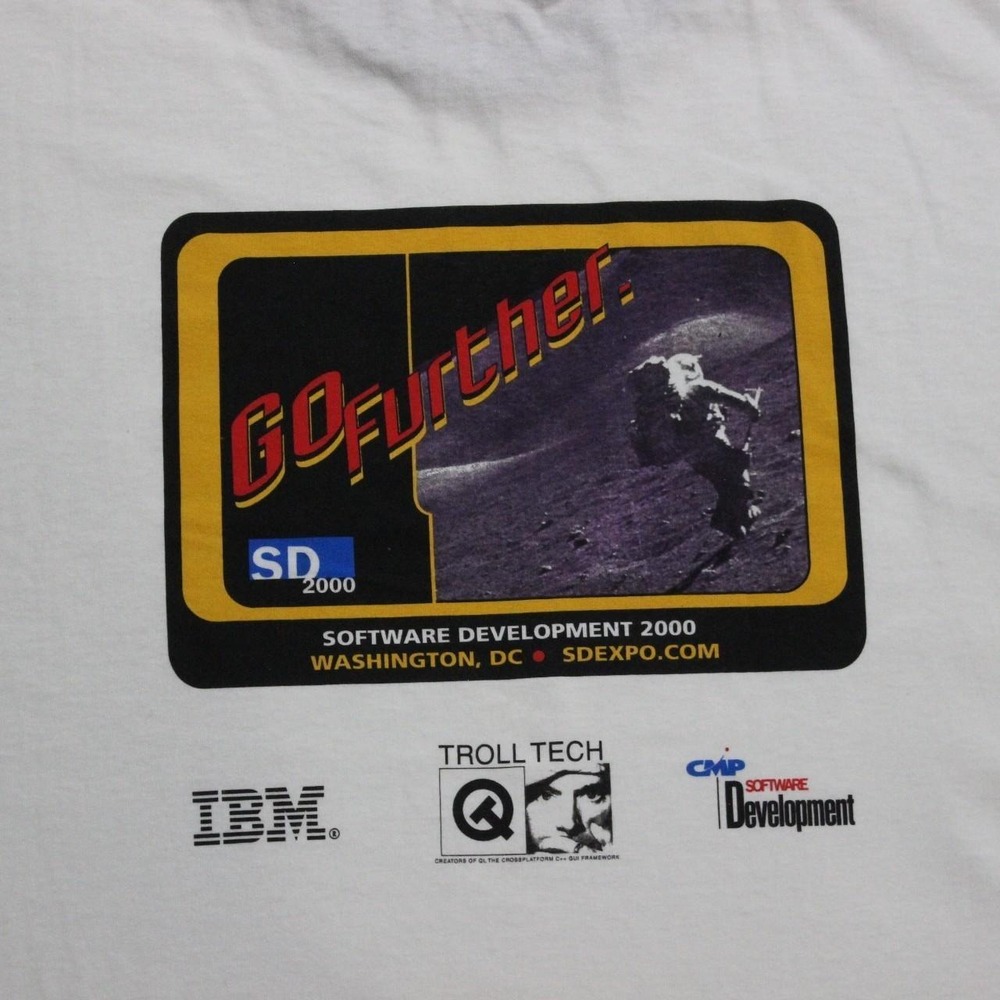 Mens Vintage Y2K 00s Ringer Skater Streetwear IBM Tech Promo White T-shirt - Picture 4 of 7